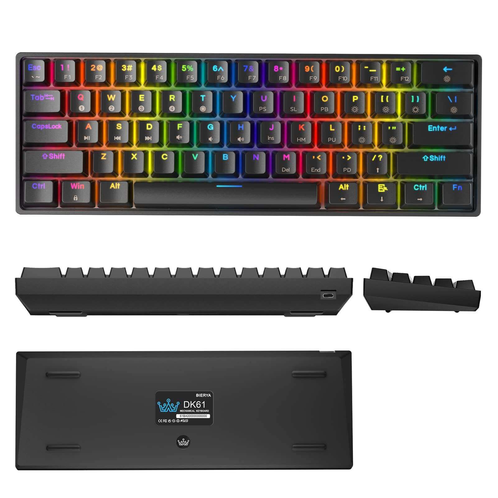 DIERYA DK61 - QWERTY - Clavier Gaming Mécanique - RVB - Switch Gateron  Brown - Couleur